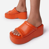 Rarove Women's Sandals Square Toe Leather Platform Ladies Shoes Summer Fashion Thick Bottom Female Slipper Woman Flip-Flops