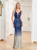 Rarove Women 2023 New Off Shoulder Party Bodycon Maxi Dress Elegant V Neck Blue Sequin Evening Dress Floor Lenght Gowns