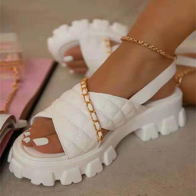Rarove Back to School Fashion 2022 New Chain Summer Women's Sandals Peep-Toe Shoes Woman Buckle Platfroms Casual For Women Sandals Large Size 35~43
