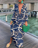 Rarove Black Friday Sexy Casual Women Loose Long Sleeve Round Maxi Dress Going Out Neck Abstract Print Lantern Sleeve Shirt Dress