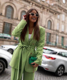 Rarove Office Lady Solid Green Oversized Long Blazer Women Long Sleeve V Neck Loose Jacket Female Vintage Outwears