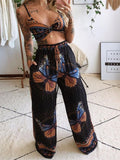 Rarove Autumn outfits Two Piece Sets Women 2023 Summer Butterfly Print Pants Set Sleeveless Crop Top + Loose Wide Leg Pants Casual Bohemian 2Pcs Sets