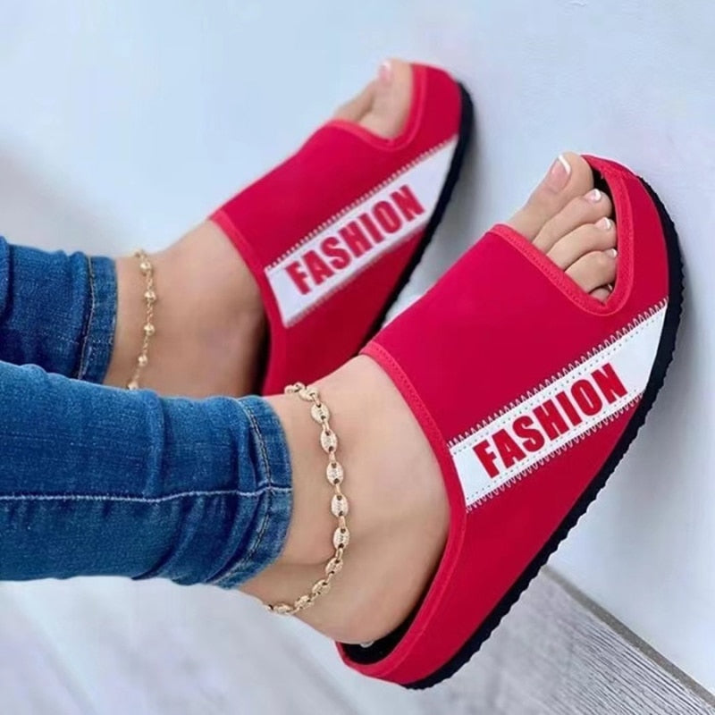 Rarove Women Fabric Uppers Slippers Female Peep Toe Flat Platform Multiple Colour Sandals Lady Sewing Large Size Round Open Toed Shoes