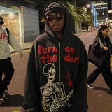 RAROVE Men's Hoodies Hip Hop Skeleton Print Long Sleeve Oversized Sweatshirts Tops Y2k Gothic Grunge Zip Up Hoodie Jacket Streetwear