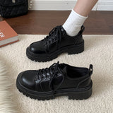 Rarove Spring Autumn Fashion Oxford Shoes For Women Med Heels Platform Black Flats Woman Lace Up PU Leather Office Shoes Women