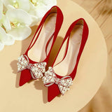 Rarove Sexy Red Velvet Wedding Shoes For Women 2022 Luxury Pearl Bowknot Pointed Toe Pumps Woman Stiletto High Heels Dress Shoes