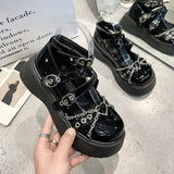 Rarove Rimocy Patent Leather Gothic Lolita Shoes Woman Thick Bottom Heart Buckle Platform Shoes Woman Retro Ankle Strap Mary Jane Shoes