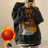 RAROVE Gothic Streetwear Graphic Print Grey Hoodie Women Punk Harajuku Hippie Crewneck Sweatshirts Vintage Pullover Female Top