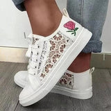 Rarove Back to School 2022 NEW Summer Casual White Shoes Cutouts Lace Canvas Hollow Breathable Platform Flat Shoes Woman Sneakers Women Shoes