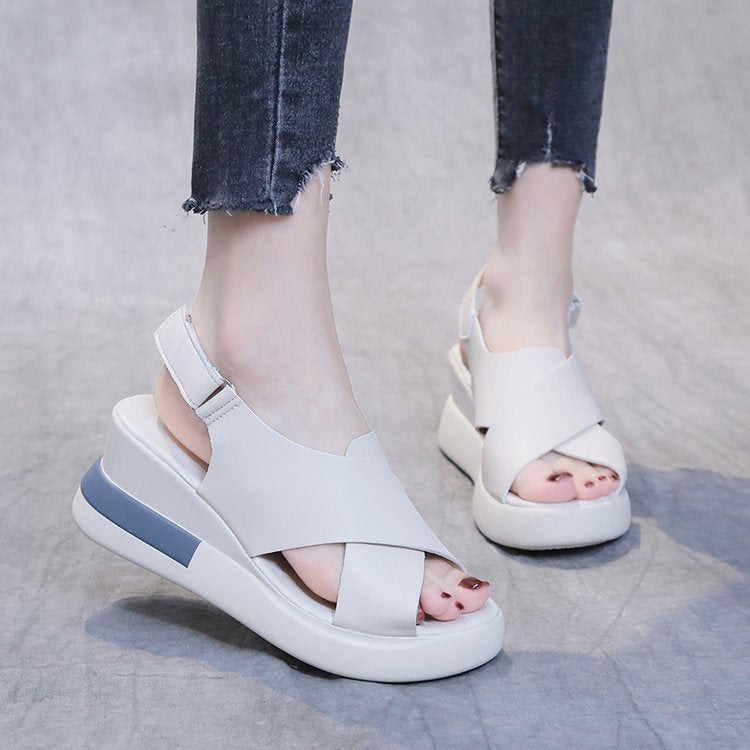 Rarove Summer Wedge Shoes For Women Sandals PU Leather Hollow-Out Comfort Lady Platform Roma Shoes Buckle Strap Casual Sandalias Mujer