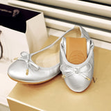 Rarove 2022 Fashion Soft Foldable Ballet Flat Shoes Women Gold Cute Butterfly-Knot Women Loafers PU Leather Slip On Shoes Girls