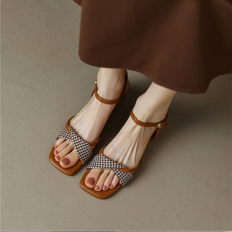 Rarove 2022 Summer Women Sandals Square Toe Chunky Heel Pleated Female Slipper Fashion Leisure Outer High Quality Breathable Lady Shoe