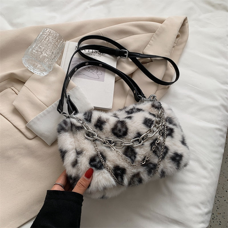 Rarove Back to school supplies Small Crossbody Bags For Women 2022 Female Luxury Designer Soft Warm Plush Faux Fur Fluffy Shoulder Bag Chain Handbags And Purs