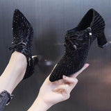 2023 Spring Sexy Glitter Rhinestones Luxury High Heels Women Crystal Bowknot Wedding Party Prom Shoes Female New Casual Pumps