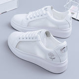 Rarove 2022 Women Casual Shoes Spring White Sneakers Breathable Embroidered Flower Lace-Up Tennis Shoes Women Sneakers Women Shoes