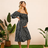 Rarove Maternity Allover Dots Print Off-Shoulder Dress
