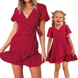 Rarove 2023 Mom Baby Women Girls Dress Polka Dot Mother Daughter Matching Dresses Family Set Summer Mommy and Me Clothes Fashion