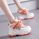 Rarove Orange Height Increasing Chunky Sneakers Women Breathable Mesh Platform Shoes Woman Lace Up Thick Bottom Vulcanized Shoes