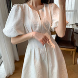 Rarove Summer New Women Fashion Elegant White Casual Solid Midi Dresses Office Lady Female A Line Clothes Vestdios