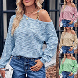 Rarove- Sexy Asymmetrical T-Shirt Women Metal Chain Off Shoulder Skew Collar Long Sleeve Spring Autumn Pullover Y2K Tops