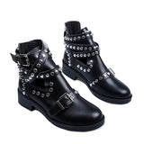 Rarove Rimocy Fashion Rivet Motorcycle Boots Women Buckle Square Heels Platform Ankle Boots Female PU Leather Shoes Woman Plus Size 43