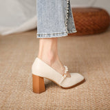Rarove Fall Outfit French Style Ladies Mary Jane Classic Elegant Square Head Women's Single Shoes High Heels Design Thick Heels Female Pumps