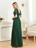 Rarove Elegant Evening Dresses Floor Lenght V-Neck Green Chiffon Split Short Sleeves Bridesmaid Party Long Wome Prom Dress