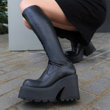 RAROVE Halloween Goth Platform High Heels Zip Chunky Women's Boots Black Punk Thick Bottom Motorcycle Boots Cosplay Y2K Casual Shoes