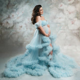Rarove Maternity Photography Dress Women Ruffle Long Sleeve Tulle Long Dress Maternity Pregnant Women Dress Baby Shower Robe