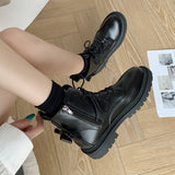 Rarove Back to school Bowknot Pu Leather Ankle Boots Women 2022 Fashion Motorcycle Platform Botas Woman Black Lace Up Thick Sole Shoes Female
