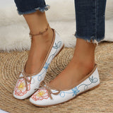 Rarove Vintage White Embroidered Flats Women Casual Slip On Moccasin Shoes Woman Spring Summer Soft Sole Bow Ladies Loafers