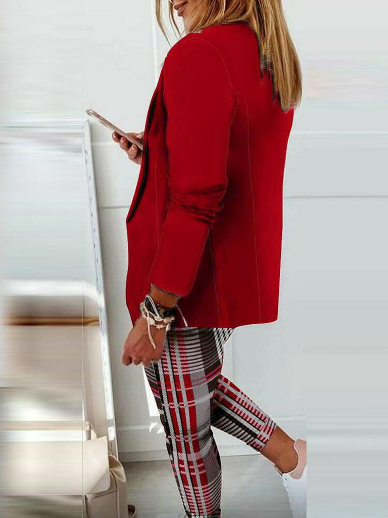 Rarove Plaid Print Blazer Coat & Drawstring Pants Set Autumn Women Office Suits Set Two Piece Set 2023