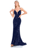 Rarove Luxury Deep V Neck Burgundy Sequin Evening Dress Guest Wedding Party Maxi Dress Mermaid Long Prom Dress Women 2023