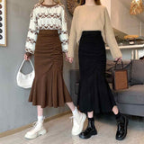 Rarove Thanksgiving Fashion High Waist Midi Skirts For Women 2023 Spring Slim Fit  Hip Mermaid Skirt Woman Korean Ruffles Brown Skirts 2XL