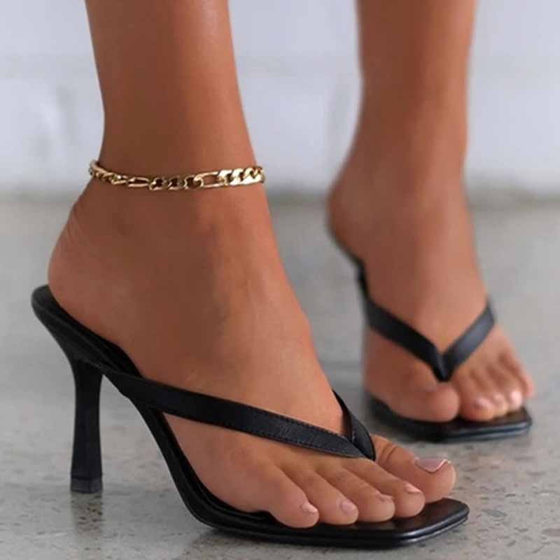 Rarove 2022 Stylish Women's Heel Flip Flops Black High Heels White Sandals Women Mules Slippers Ladies Summer Shoes 36-42 Calzado Mujer