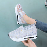 Rarove Female Wedge Shoes Sequin Mesh Breathable Shoes Women Gold Silver Platform Sneakers Women Height Increasing Wedges Casual Shoes