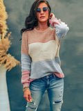 Rarove Thanksgiving Handmade Knitted Stripes Loose Crew Neck Pullover Sweater 2022 Autumn Winter Women's Clothing Casual Long Sleeves Cover Up A1800