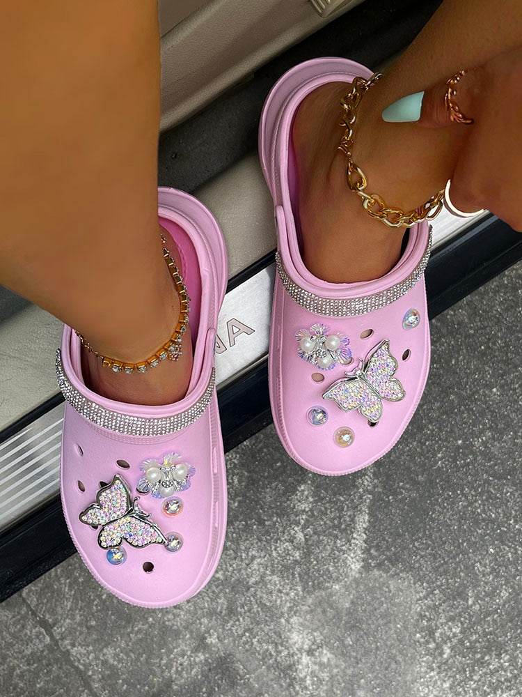 Rarove New Fashion Women Hole Shoes Decoration Accessories Women Sliders Soft EVA Flat Slippers Cute Cartoon Hole Garden Shoes Sandals