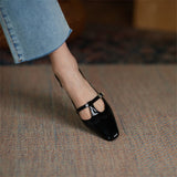 Rarove Black Friday Spring/Autumn Women Shoes Patent Leather Solid Color T-Shaped Buckle  Pumps Square Toe Chunky Heel Versatile Mary Jane For Women