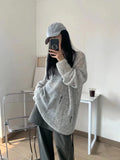 RAROVE Y2K Vintage Gray Knitted Sweater Women Harajuku Retro Oversize Jumper Hollow Out Loose Pullover Top Hip Hop Korean Goth