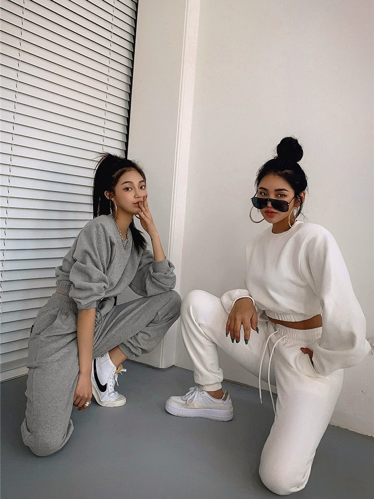 RAROVE Women Pullover Hoodies Sweatshirts Suit Winter Spring Solid Casual Tracksuit Fleece 2 Pieces Set Sweatpants Quality Outfits