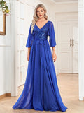 Rarove Sexy Sequin Maxi V-neck Dress Women 2023 Elegant Flared Sleeves Chiffon Party Dress Wedding Evening Dresses Vestidos