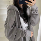 Rarove Women Hoodies Harajuku Korean Version Loose Oversized Sweatshirts Vintage Solid Color Long Sleeve Hooded Sweatshirt Zipper Coats
