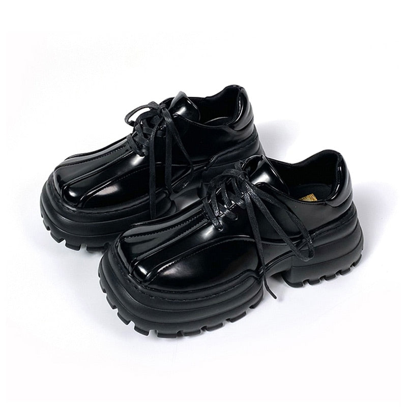 Rarove Punk Goth Chunky Platform Y2K Lolita Shoes Women Patent Leather Square Toe High Heels Oxfords Shoes Moccasins
