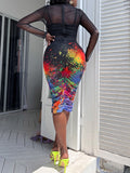 Rarove 3PCS Set Fashion Women Casual Crop Top & Shorts & Midi Sheer Mesh Bodycon Dress