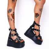 RAROVE Halloween Platform High Wedges Zip Women's Sandals Gothic Style Open Toe Casual Leisure Black Brand Designer Metal Summer Shoes