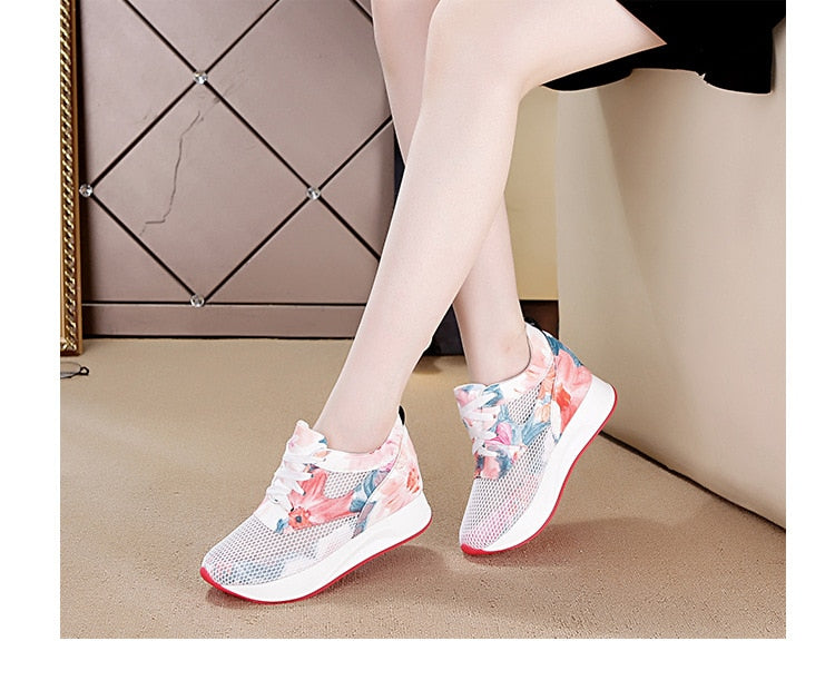 Rarove 2022 Women Internal Increase Sneakers Spring Wedges Ladies Casual Sports Little White Shoe Summer Mesh Thick Sole Vulcanized