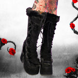 RAROVE Halloween New Brand Design Goth Warm Fur Goth Women's Boots Chunky High Heels Platform Cosplay Winter Shoes Woman Size 43