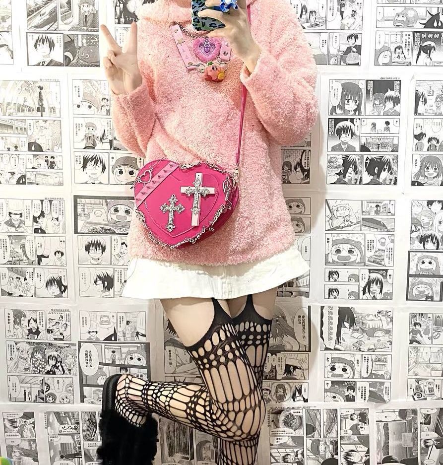 RAROVE Halloween Y2K Heart Crossbody Bag For Women Gothic Punk Rivet Metacl Chain Girls Messenger Bag Female Cute Lolita Clutch Shoulder Bags