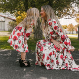 Rarove Mother and Daughter Dress Long Sleeve Family Matching Clothes Floral Family Look Outfits Mommy And Me Kids Dresses For Girls
